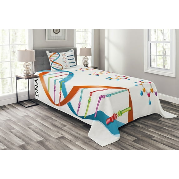 Ambesonne Science Quilted Bedspread Set 2 Pcs, Biochemistry Fun, Twin Size, Multicolor