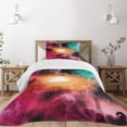thumbnail image 1 of Ambesonne Science Quilted Bedspread Set 2 Pcs, Galaxy Stardust Cosmos, Twin Size, Pink Orange Green, 1 of 6