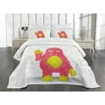 thumbnail image 1 of Ambesonne Science Quilted Bedspread Set 3 Pcs, Funny Smart Monster, Queen Size, Yellow White and Pink, 1 of 5