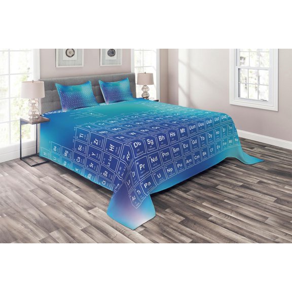 Ambesonne Science Quilted Coverlet 3 Pcs, Chemistry Element Table, King Size, Pale Blue Aqua Sky