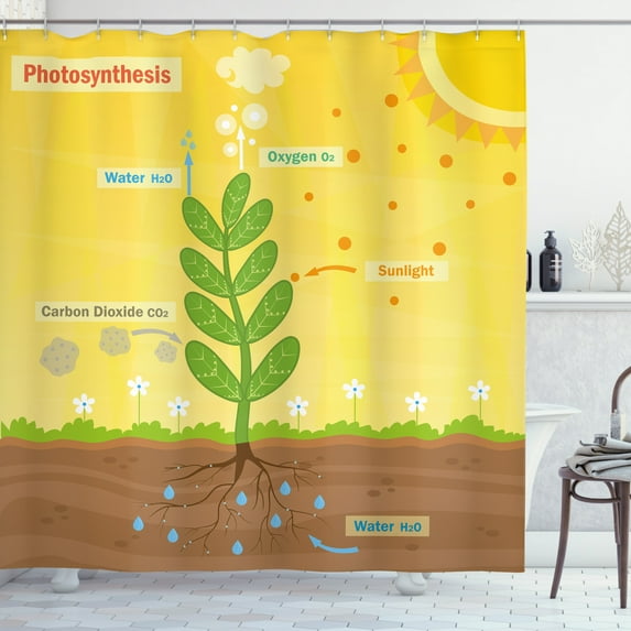 Ambesonne Science Shower Curtain, Cartoon Oxygen Sun, 69"Wx84"L, Earth Yellow Green Umber