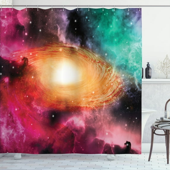 Ambesonne Science Shower Curtain, Galaxy Stardust Cosmos, 69"Wx84"L, Pink Orange Green