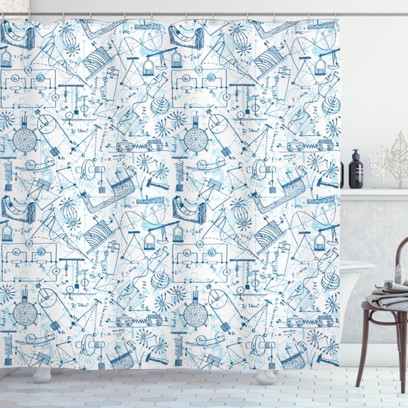 Ambesonne Science Shower Curtain, Physics Themed Drawing, 69"Wx70"L, Blue Pale Blue
