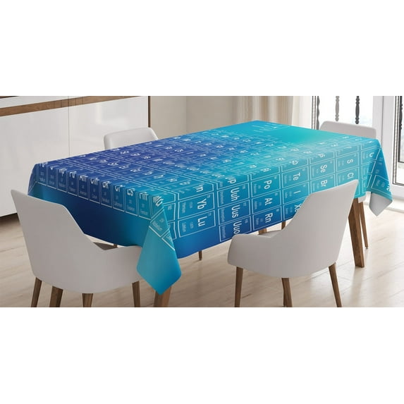 Ambesonne Science Tablecloth Rectangular Table Cover, Chemistry Element Table, 60"x84", Pale Blue Aqua Sky