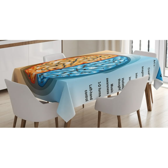 Ambesonne Science Tablecloth Rectangular Table Cover, Left Right Brain, 60"x90", Pale Blue Orange