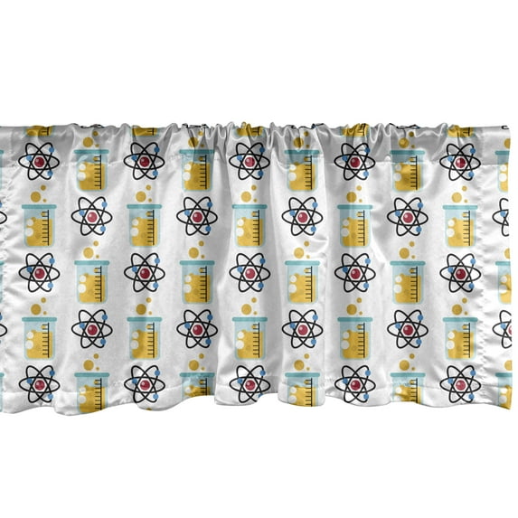 Ambesonne Science Window Valance, Colorful Laboratory Items, 54" X 18", White Multicolor