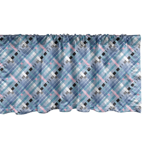 Ambesonne Scotish Tartan Window Valance, Old School Plaid Art, 54" X 12", Rose White and Dark Turquoise
