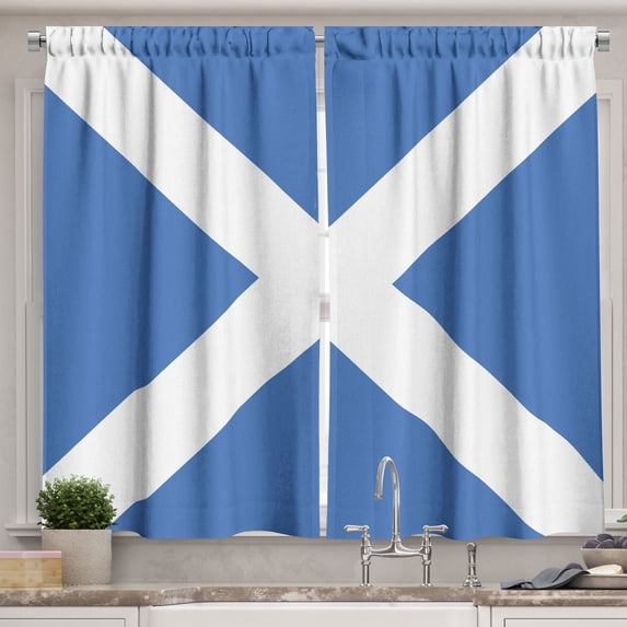 Ambesonne Scotland Kitchen Curtains, Flag Real of a Nation Art, 55"x45", Azure Blue and White