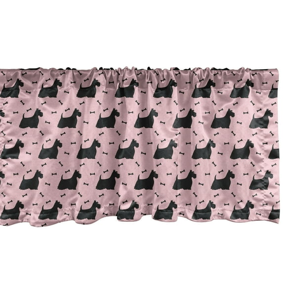 Ambesonne Scottie Dog Window Valance, Hairy and Fluffy Puppy, 54" X 18", Pale Pink and Black
