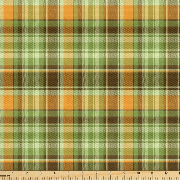 Ambesonne Scottish Tartan Fabric by the Yard Upholstery, British Plaid Art, 1 Yard, Dark Yellow Sage Green