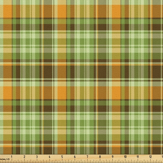 Ambesonne Scottish Tartan Fabric by the Yard Upholstery, British Plaid Art, 10 Yards, Dark Yellow Sage Green