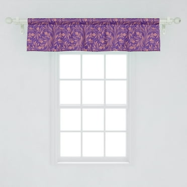 Ambesonne Scroll Window Valance, Flowers Leaves Rococo, 54" X 12", Violet and Coral
