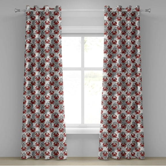 Ambesonne Sea Animal Grommet Curtain, Illustration of Crab, 50" x 84", Ruby and Grey