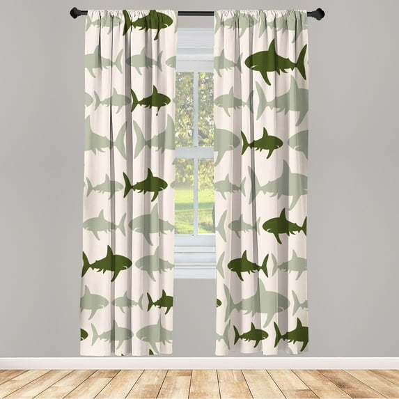 Ambesonne Sea Animals Curtains, Aquatic Animal Maritime, Pair of 28"x63", Olive Green