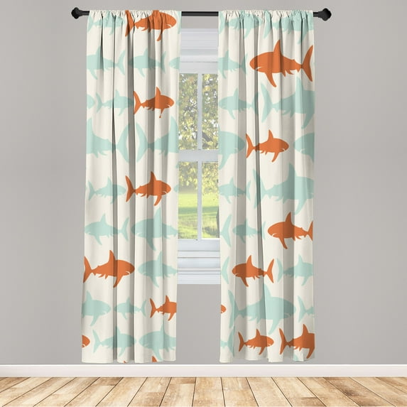Ambesonne Sea Animals Curtains, Aquatic Animal Maritime, Pair of 28"x84", Burnt Orange