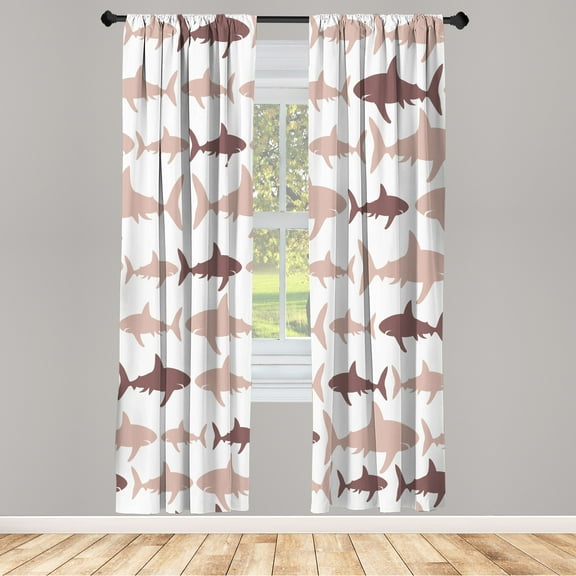 Ambesonne Sea Animals Curtains, Aquatic Animal Maritime, Pair of 28"x84", Warm Taupe