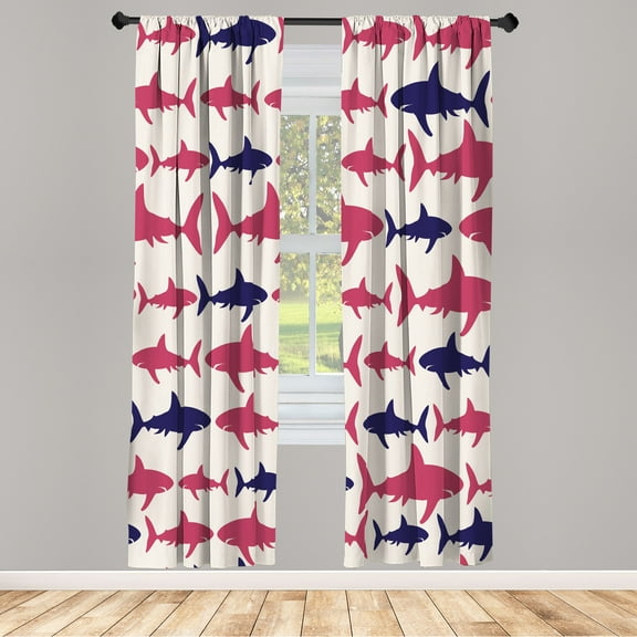 Ambesonne Sea Animals Curtains, Aquatic Animal Maritime, Pair of 28"x95", Magenta Blue
