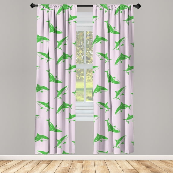 Ambesonne Sea Animals Curtains, Cartoon Sharks Swimming, Pair of 28"x84", Pale Rose