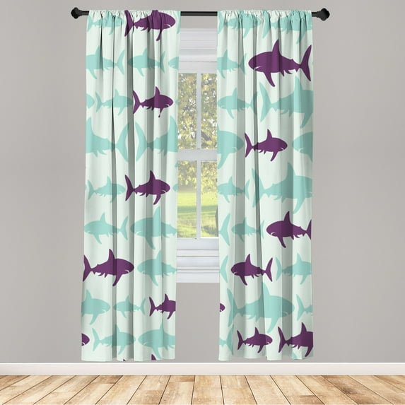 Ambesonne Sea Animals Curtains, Monochrome Shark Art, Pair of 28"x63", Almond Green