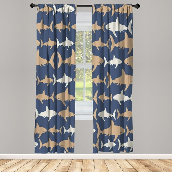 Ambesonne Sea Animals Curtains, Monochrome Shark Art, Pair of 28"x63", Pastel Brown