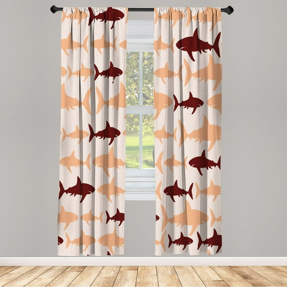 Ambesonne Sea Animals Curtains, Monochrome Shark Art, Pair of 28"x95", Chestnut Brown