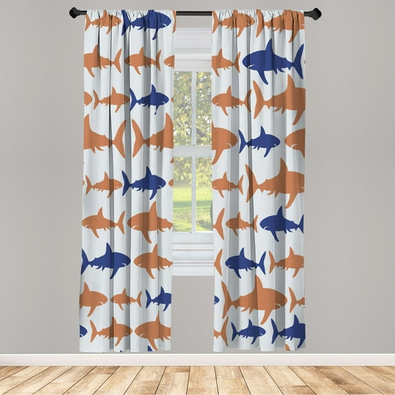 Ambesonne Sea Animals Curtains, Monochrome Shark Art, Pair of 28"x95", Pale Brown