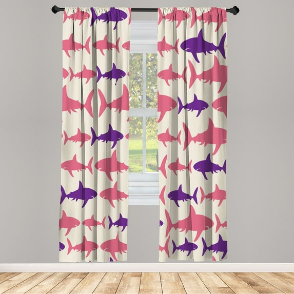 Ambesonne Sea Animals Curtains, Monochrome Shark Art, Pair of 28"x95", Pastel Pink