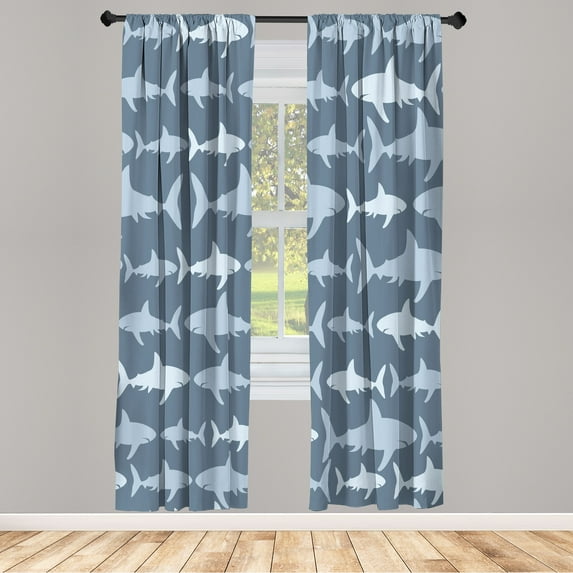 Ambesonne Sea Animals Curtains, Monochrome Shark Art, Pair of 28"x95", Slate Blue