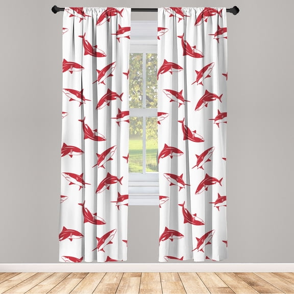Ambesonne Sea Animals Curtains, Print of Cartoon Sharks, Pair of 28"x84", Pale Maroon