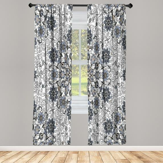 Ambesonne Sea Animals Curtains, Shark Fins Pattern Art, Pair of 28"x95", Dark Navy