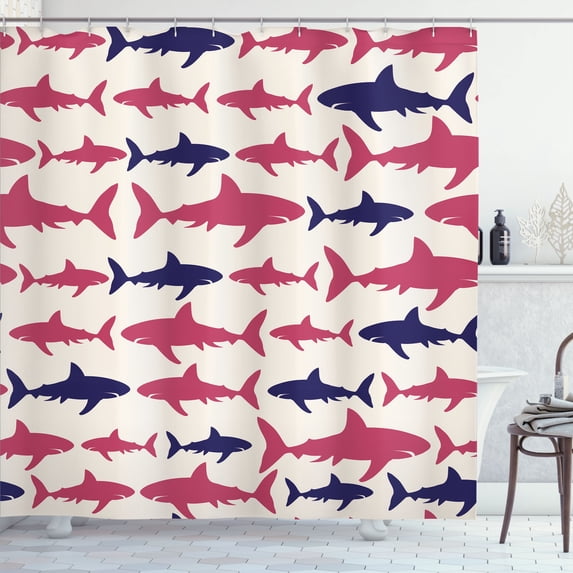 Ambesonne Sea Animals Shower Curtain, Aquatic Animal Maritime, 69"Wx70"L, Magenta Blue