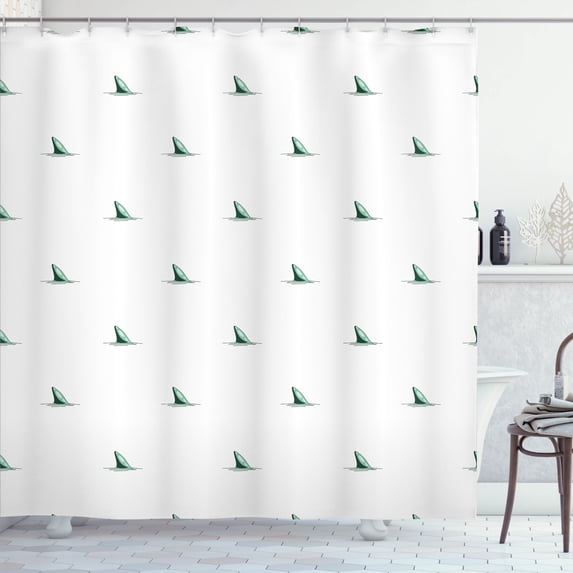 Ambesonne Sea Animals Shower Curtain, Pattern of Shark Fins, 69"Wx84"L, Forest Green