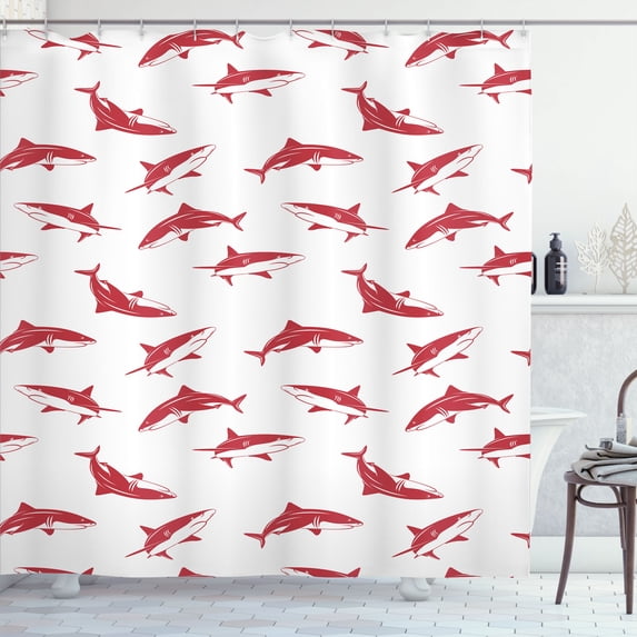 Ambesonne Sea Animals Shower Curtain, Print of Cartoon Sharks, 69"Wx70"L, Pale Maroon