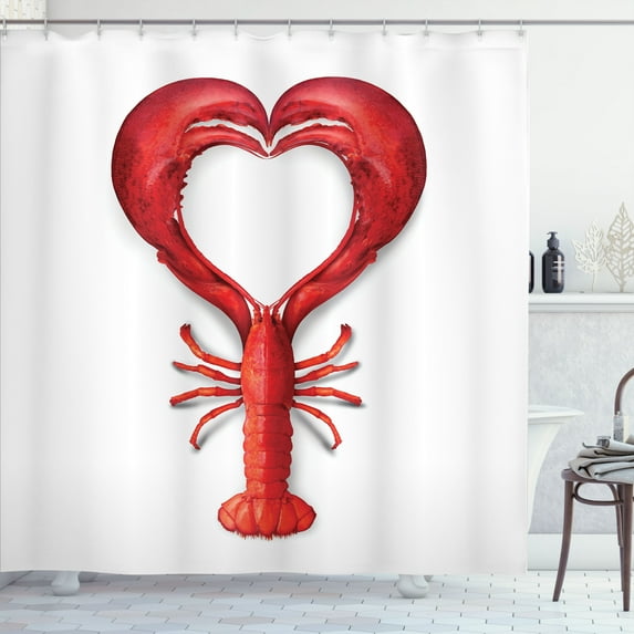 Ambesonne Sea Animals Shower Curtain, Seafood Lobster Heart, 69"Wx75"L, Red