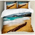 thumbnail image 1 of Ambesonne Sea Duvet Cover Sets, Beach with Stormy Weather, 2-Queen, Blue and Ginger, 1 of 7