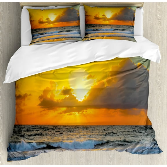 Ambesonne Sea Duvet Cover Sets, Sunset Beach in Brazil City, 2-Queen, Orange Grey