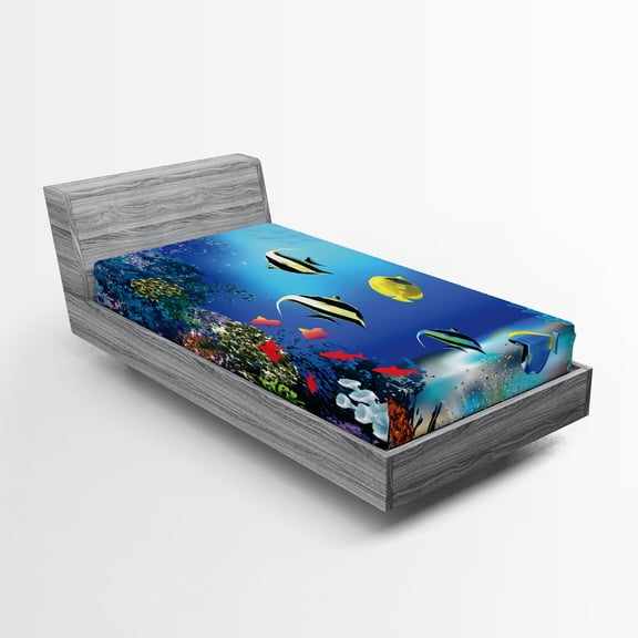 Ambesonne Sea Fitted Sheet, Ocean Coral Reefs Tropic, Twin XL Size, Blue