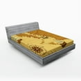 thumbnail image 1 of Ambesonne Sea Fitted Sheet, Old Map with Ship Compass, Queen Size, Pale Brown Yellow, 1 of 2