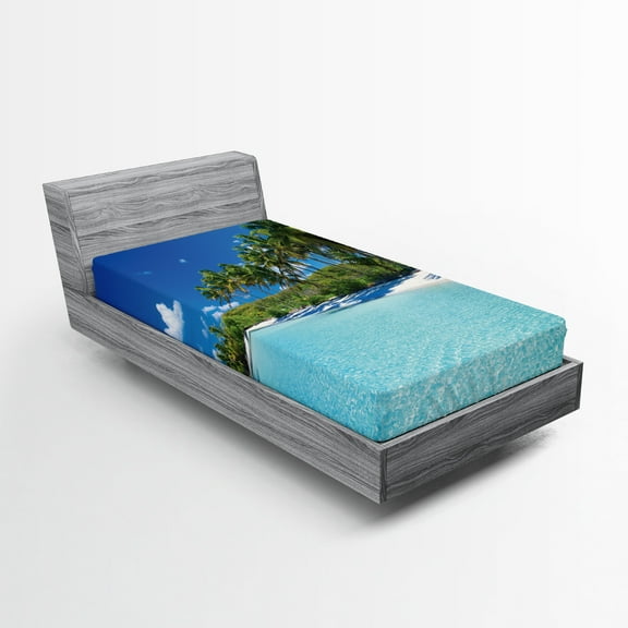 Ambesonne Sea Fitted Sheet, Relax Beach Resort Spa, Twin XL Size, Turquoise Blue Green