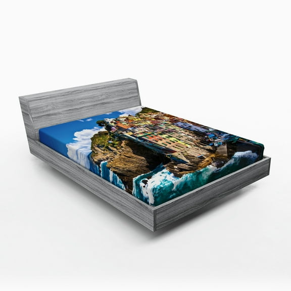 Ambesonne Sea Life Fitted Sheet, Italian Mediterranean, Queen Size, Multicolor