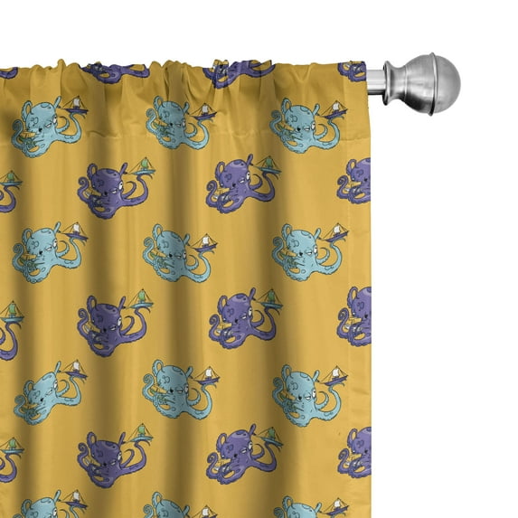 Ambesonne Sea Monster 4-Panel Curtains, Cartoon Style Octopus, 56"x84", Orange Blue Violet