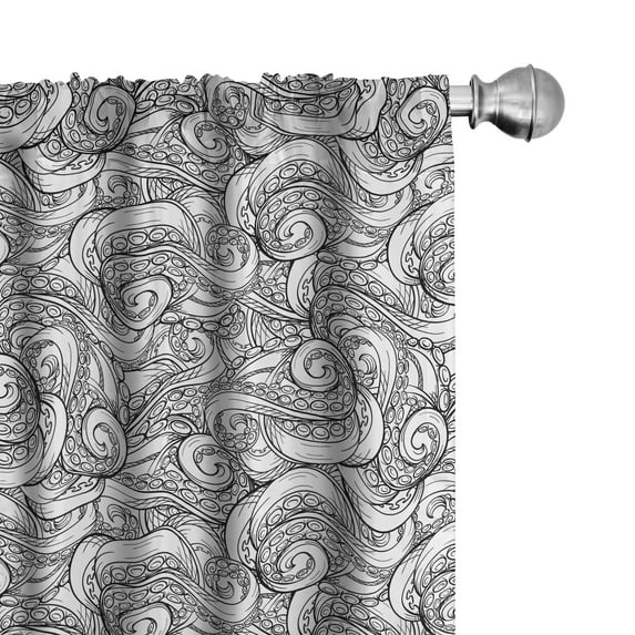 Ambesonne Sea Monster Curtains, Many Octopus Arms Curls, Pair of 28"x84", Charcoal Grey and White