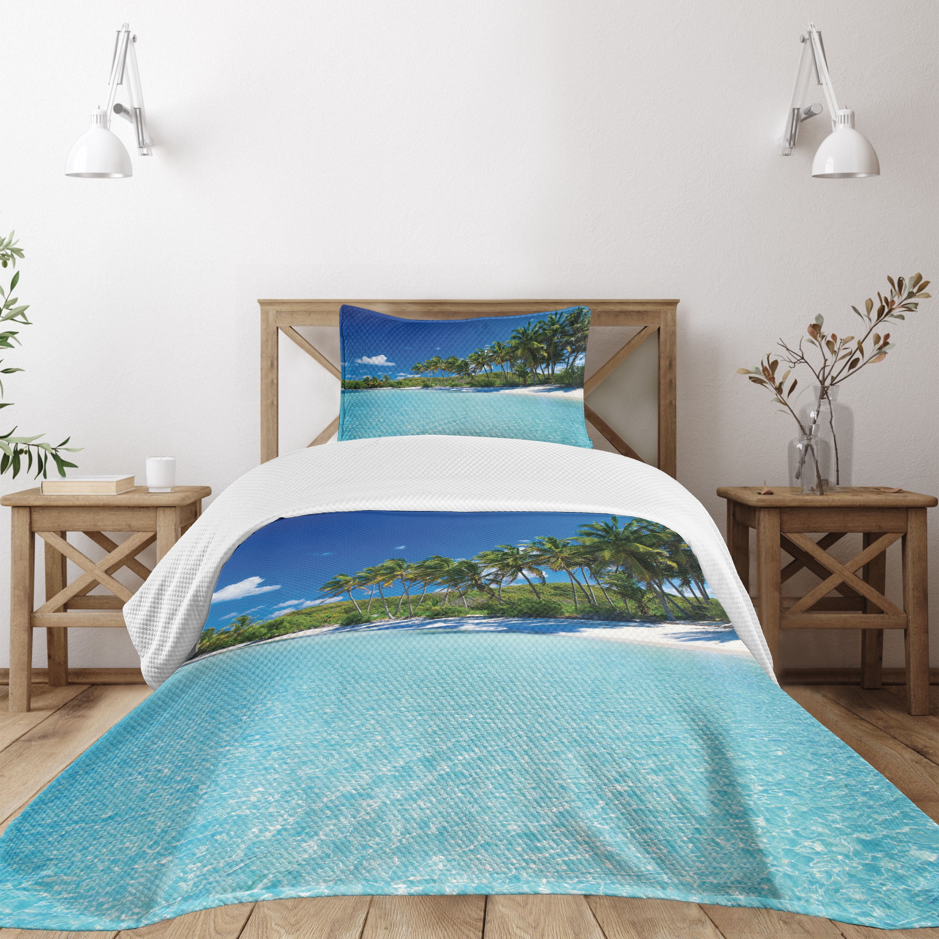White Quilted Twin Bedspread Set with Pillow Sham
