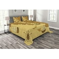 thumbnail image 1 of Ambesonne Sea Quilted Bedspread Set 3 Pcs, Old Map with Ship Compass, King Size, Pale Brown Yellow, 1 of 3
