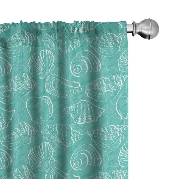 Ambesonne Sea Shells Window Curtains, Doodle Marine Lines, Each 28" W x 95" L, Seafoam White