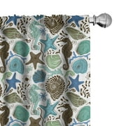 Ambesonne Sea Shells Curtains, Abstract Maritime, Pair of 28"x95", Seafoam Brown Blue