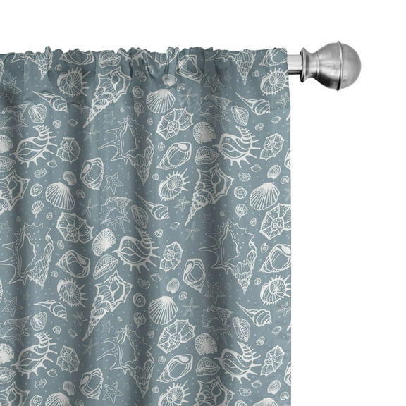 Ambesonne Sea Shells Curtains, Doodle Style Pattern, Pair of 28"x84", Blue Grey White
