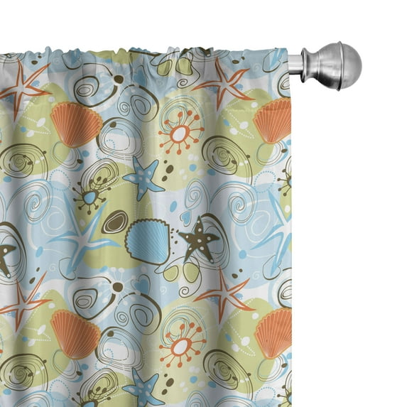 Ambesonne Sea Shells Curtains, Retro Beach Pattern, Pair of 28"x84", Multicolor