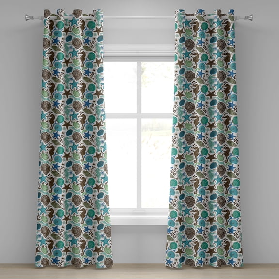 Ambesonne Sea Shells Grommet Curtain, Abstract Maritime, 50" x 108", Seafoam Brown Blue