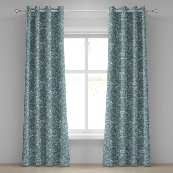Ambesonne Sea Shells Grommet Curtain, Doodle Style Pattern, 50" x 72", Blue Grey White